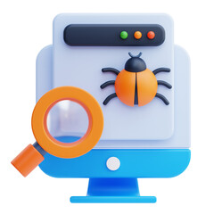 PNG 3D Find Bug icon isolated on a white background