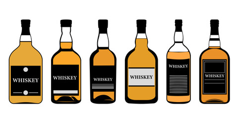 Whiskey Bottle Collection Cartoon Style Vector Design