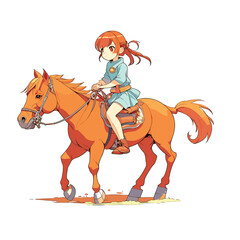 Little Girl Riding a Horse on a White Background vector illustration. Generative AI