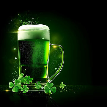 Green Beer with shamrock leaves for design St Patrick s Day celebration post