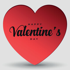 Red 3D heart with text. Happy Valentine's Day. Vector on grey background