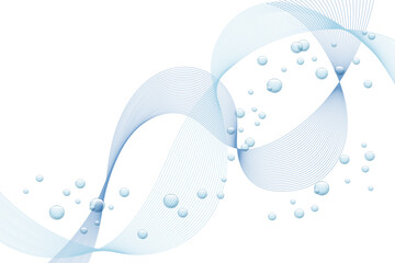 Abstract background of water, waves and bubbles on a blue background. Geometric modern digital wallpaper. Vector illustration