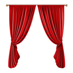 Red curtains isolated on transparent background, Theater stage decoration
