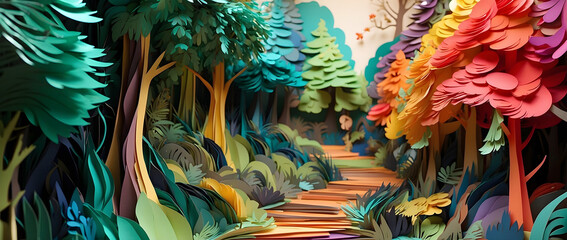 A paper forest path.