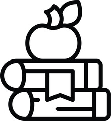 Apple on book stack icon outline vector. Stack data. Read story cover