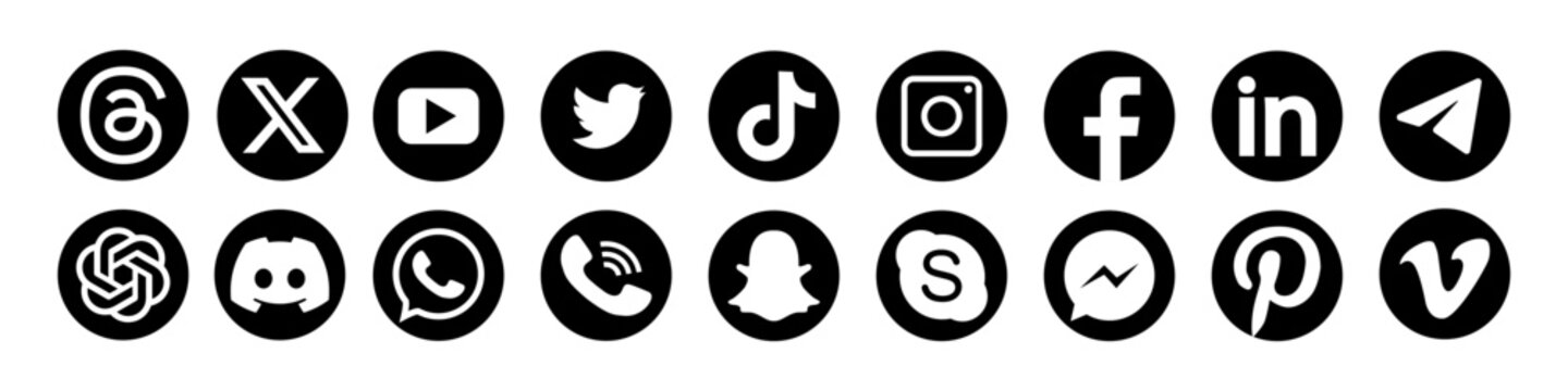 Set of popular social media icons. Social media app logo and button.Facebook, Telegram,Youtube,Instagram, X, Threads, Youtube , WhatsApp, Snapchat, Tiktok , ChatGPT ,LinkedIN .Editorial vector