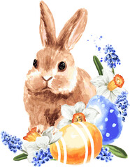 Happy Easter concept. Hand drawn watercolor illustration isolated on white background 