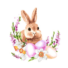 Happy Easter concept. Hand drawn watercolor illustration isolated on white background 