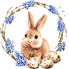 Happy Easter concept. Hand drawn watercolor illustration isolated on white background 