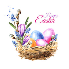 Happy Easter concept. Hand drawn watercolor illustration isolated on white background 