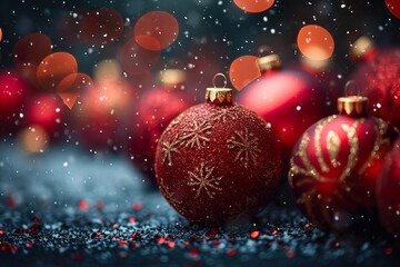 Obraz na płótnie Canvas Golden and red Christmas ornament, Christmas balls