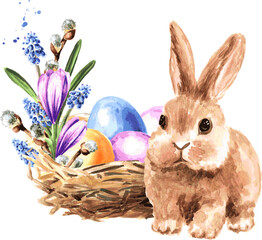 Happy Easter concept. Hand drawn watercolor illustration isolated on white background 