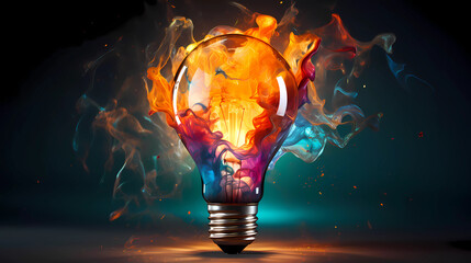  creative light bulb exploding with colorful paint is a powerful symbol of innovation - obrazy, fototapety, plakaty