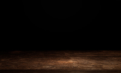 Empty wooden table on dark background. for display your products