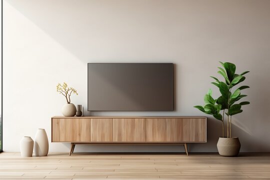 Cabinet TV resting on the sleek wooden floor in a modern living room, radiating an aura of sophistication