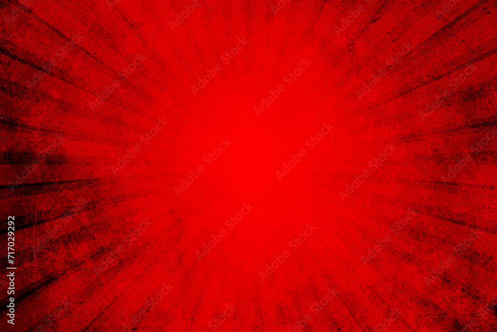 Wall mural Red grunge background with sunburst. Red rays background