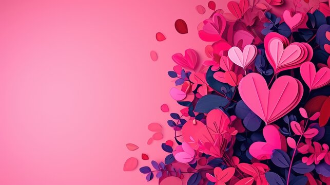 Valentines day background with hearts and leaves.
