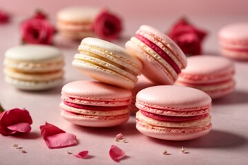 Obraz premium pink macaroon on a white plate (Rose Macaron)