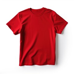 Red colour round neck t-shirt, front view isolated on a white background