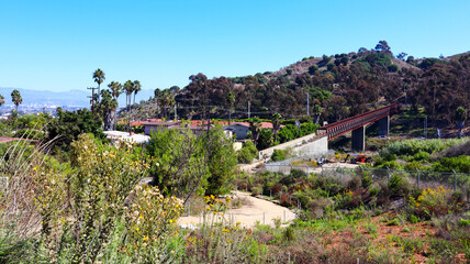Fototapeta na wymiar Los Angeles, California: Mark Ridley-Thomas Bridge in Baldwin Hills leading into Kenneth Hahn State Park