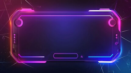 Game stream frames. Glow theme for live conference of gaming streamers, hud frame twitch streaming media gamer broadcast webcam box video screen, garish vector illustration of game screen futuristic - obrazy, fototapety, plakaty