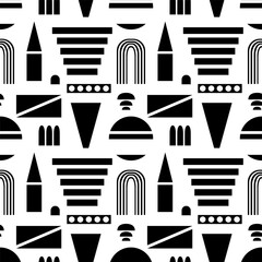 Abstract shapes backgrounds. Brutal contemporary figure patterns. Geometric pattern in trendy retro brutalist style. White and black
