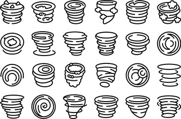 Cyclone twister cloud icons set outline vector. Tornado wind. Storm disaster