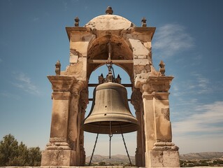 Obraz premium Medieval church big bell cathedral picture blue nature scenery wallpaper