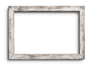Rustic Distressed White Wood Frame Picture frame isolated on white background, Empty Space for Art and Photography Decoration