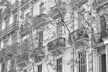 Old building with small balcony in Barcelona