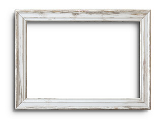 Rustic Distressed White Wood Frame Picture frame isolated on white background, Empty Space for Art and Photography Decoration
