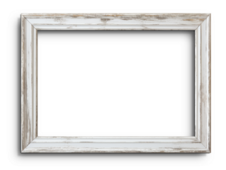 Rustic Distressed White Wood Frame Picture frame isolated on white background, Empty Space for Art and Photography Decoration