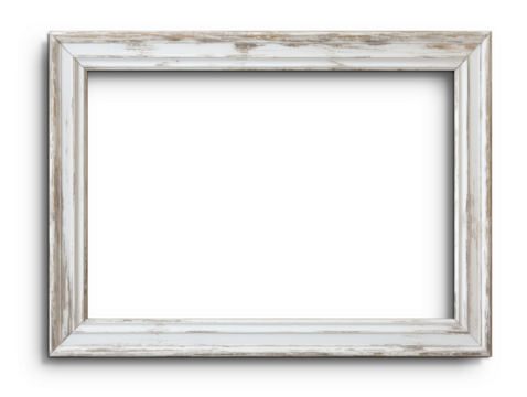 Rustic Distressed White Wood Frame Picture frame isolated on white background, Empty Space for Art and Photography Decoration