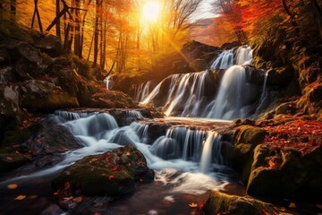 A nature waterfall forest beauty, cascade landscape