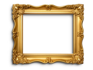 Vintage Ornate Gold Leaf Frame Picture frame isolated on white background, Empty Space for Art and Photography Decoration