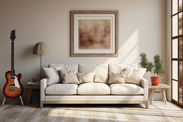 The simplicity of the interior is accentuated by an empty blank frame, inviting creative text to enhance the ambiance.