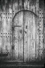 Residential old house  Wooden door black and white
