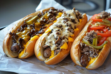 Closeup of a philly cheesesteak