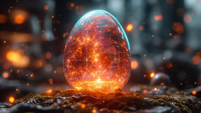 Holographic Easter Egg on Mystical Terrain, Cosmic Glow