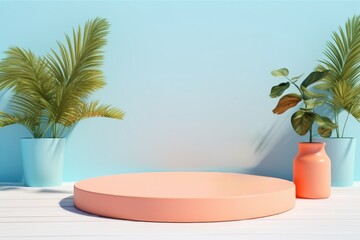 Fototapeta premium A podium, a pedestal, stage for advertising cosmetics products. Summer podium, rest, vacation.