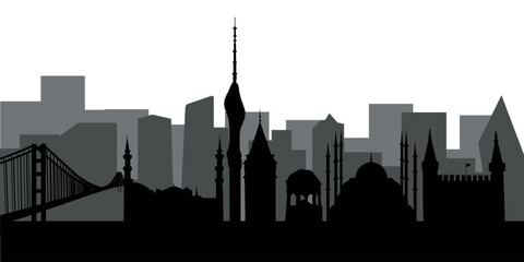Obraz premium Istanbul, Turkiye skyline, silhouette. This illustration represents the country with its most notable buildings. Vector is fully editable, every object is holistic and movable