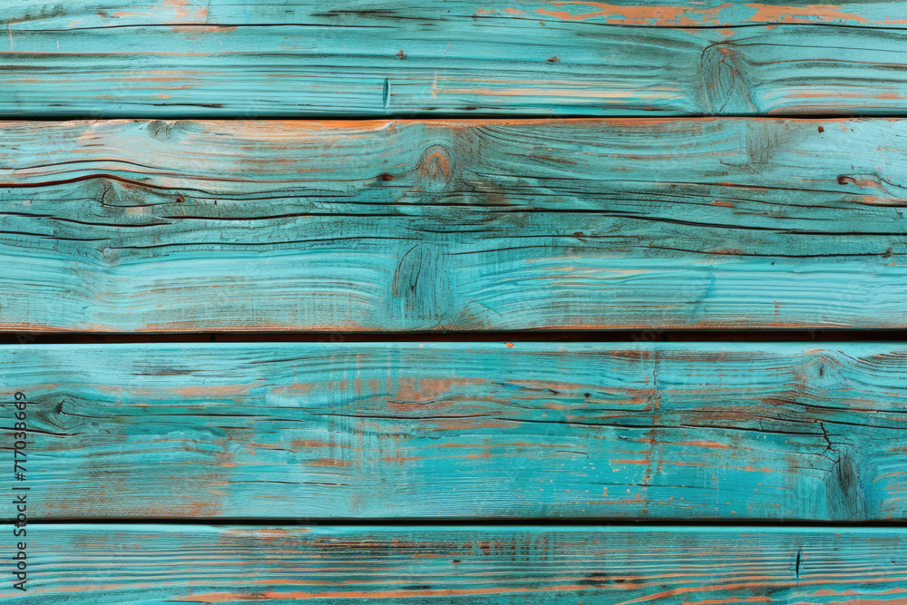 Poster turquoise wood texture top-down view, vintage pattern