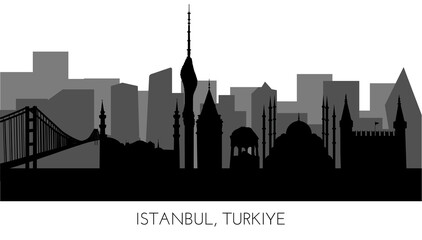 Obraz premium Istanbul, Turkiye skyline, silhouette. This illustration represents the country with its most notable buildings. Vector is fully editable, every object is holistic and movable
