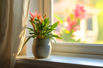A simple indoor plant in a sunny window, representing growth and the nurturing of mental health