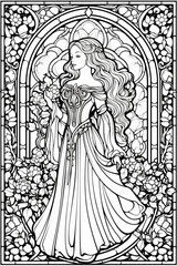 Fototapeta na wymiar illustration of a stained glass window to color