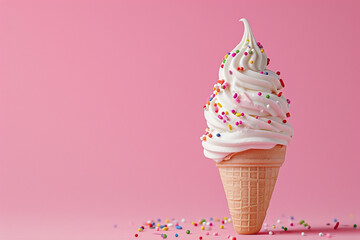 Italian ice cream gelato on a pink background 