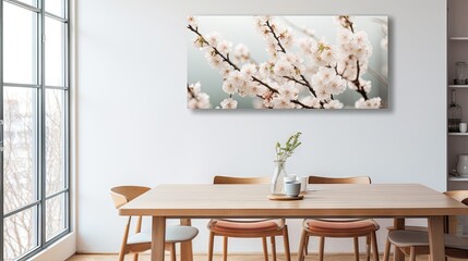 Obraz premium Creative space: Table background offers free room for decoration, with a blurred spring window view.