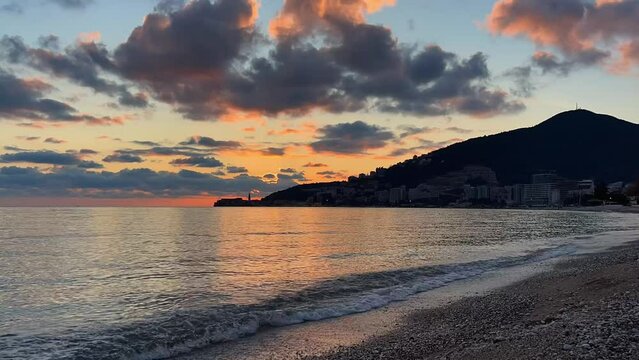 Timelapse of sunset in the Budva Riviera. Budva, Montenegro.