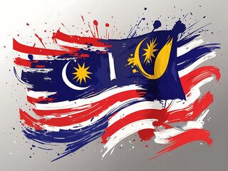 Happy Malaysia Day 16 September design. Hand-drawn ink brush Malaysia flag. Poster, banner, greeting card concept design. Vector illustration designs.
