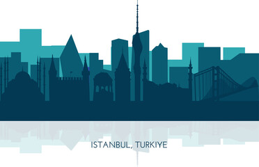 Istanbul, Turkiye skyline, silhouette. This illustration represents the country with its most notable buildings. Vector is fully editable, every object is holistic and movable